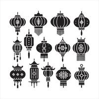 Set of red Chinese lantern silhouette on white background vector