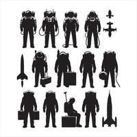 Set of Astronaut silhouette white background vector