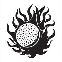Dragon Fruit black silhouette on white background vector