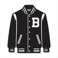 Simple Varsity Jacket Black silhouette on white background vector