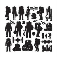 Set of Astronaut silhouette on white background vector
