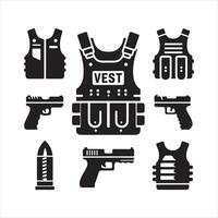 Bulletproof vest icons black silhouette on white background vector