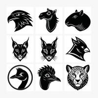 buzzard camel capybara caracal animals head bundle set vector