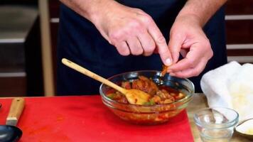 cooking authentic stew at home with fresh ingredients, explaining traditional techniques video