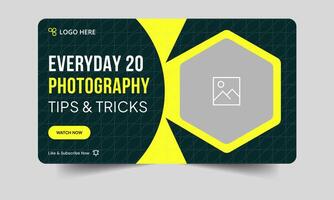 Customizable photography tips and tricks thumbnail banner design, daily photography techniques cover banner design, fully customizable eps 10 file format vector