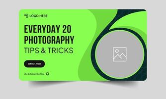 Best photography tips and tricks thumbnail banner design, daily photography techniques cover banner design, fully customizable eps 10 file format vector
