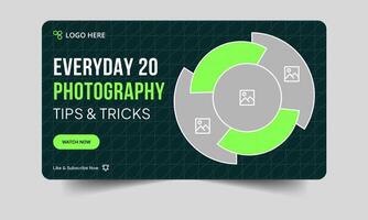 Best photography tips and trick thumbnail banner design, daily photography techniques cover banner, customizable eps 10 file format vector