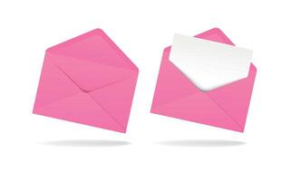 Pink realistic envelope in different positions. Folded and unfolded envelope backpack isolated vector