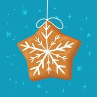 Christmas cookie in shape of star hanging on a string. Christmas decoration. illustration. vector