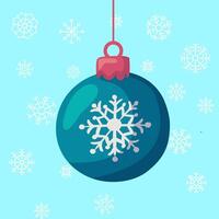 New Year decoration, bauble hanging on a tree. Snowflakes in the background. illustration. vector
