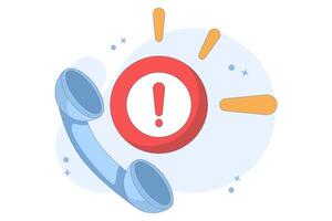 Phone concept with exclamation mark. warning notification. suspicious call, danger and fraud. danger of fraud by phone. symbol or icon. minimalist design flat illustration. vector