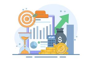 Finance Business Concept, evaluate cost and quality indicators, monitor data graph or monitor chart results, Flat Illustration. vector