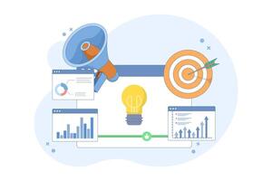 Business Idea Graphic Information Concept. Business Idea Concept Design. Checking information with magnifying glass. Flat illustration vector