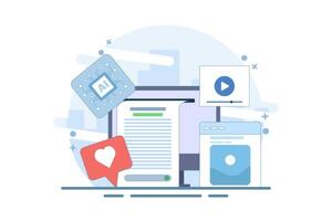 AI content generator concept, Artificial intelligence generating text, and image content, AI content for business, design illustration template. vector