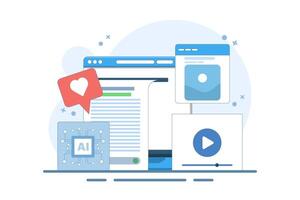 AI content generator concept, Artificial intelligence generating text, and image content, AI content for business, flat illustration template on background. vector