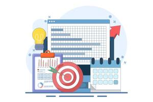 Business vision concept. Finding and realizing the company's mission. Economic research and forecast visualization. Modern flat style, mobile application. Design illustration. vector