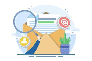 Concept of approaching target audience using email marketing, Online business strategy, Advertising, Email newsletter, sending messages, marketing materials. Flat design. vector