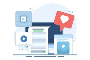 AI content generator concept, Artificial intelligence generating text, and image content, AI content for business, flat design illustration template on background. vector