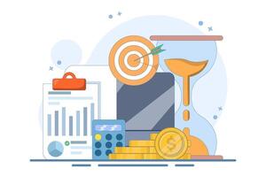 Finance Business Concept, evaluate cost and quality indicators, monitor data graph or monitor diagram results, Flat Illustration Design. vector