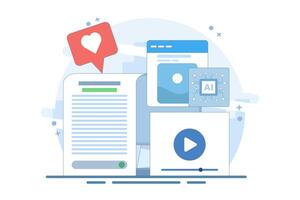 AI content generator concept, Artificial intelligence generating text, and image content, AI content for business, flat design illustration. vector
