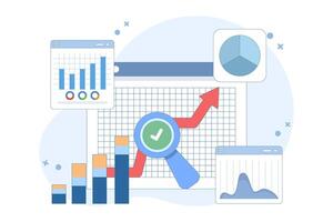 Big Data and Cloud Computing Concept. Businesses use remote servers to analyze large data sets and identify errors. Data concept. flat design illustration. vector