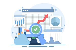 Big Data and Cloud Computing Concept. Businesses use remote servers to analyze large data sets and identify errors. Actionable data concept. Flat design illustration in the background. vector