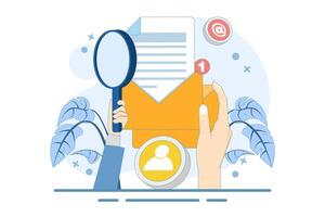 Concept of approaching target audience using email marketing, Online business strategy, Advertising, Email newsletter, sending messages, marketing materials. Design illustration on background. vector