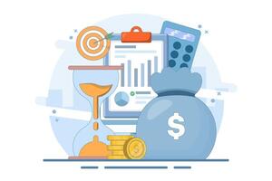 Financial Business Concept, evaluate cost and quality indicators, monitor data graphs or monitor diagram results. vector