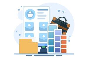 Portfolio concept. Briefcase with work gallery and file collection. Presentation artist folder preview. Screen templates for landing page, interface, web, app, poster, banner. Illustration. vector