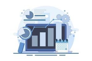 Financial Diagram Analysis Concept with Magnifying Glass Financial Business Chart. Audit, business analysis concept. Opportunities. Audit chart and documentation. Design illustration. vector
