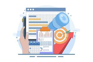 Business vision concept. Finding and realizing the company's mission. Economic research and forecast visualization. Modern flat style, mobile application vector