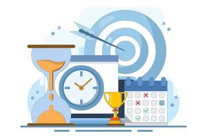 Self-Discipline and Motivation Implementation Concept. Time management, self-management, self-control, target, productivity metaphor. Modern flat cartoon style. illustration on background. vector