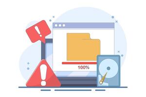 Full memory concept. File storage space is full. Can be used for landing page, template, web, homepage, poster, banner. Flat design illustration on background. vector