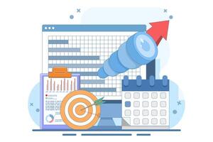 Business vision concept. Finding and realizing the company's mission. Economic research and forecast visualization. Modern flat style, mobile application. Flat vector