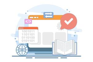 Informatics Concept showing Logistics and Supply Chain Management Software Solution with Coding and Digital Technology Background. Flat design illustration vector