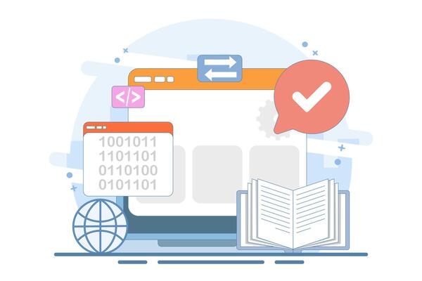 Informatics Concept showing Logistics and Supply Chain Management Software Solution with Coding and Digital Technology Background. Flat design illustration