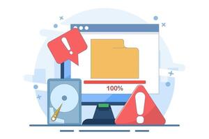 Full memory concept. File storage space is full. Can be used for landing page, template, web, homepage, poster, banner. Flat illustration on background. vector