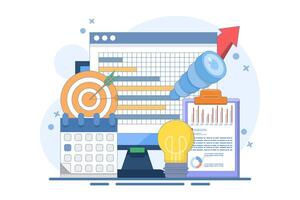 Business vision concept. Finding and realizing the company's mission. Economic research and forecast visualization. Modern flat style, mobile application. vector