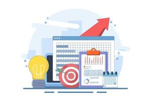 Business vision concept. Finding and realizing the company's mission. Economic research and forecast visualization. Modern flat style, mobile application. Flat illustration. vector