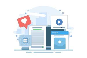 AI content generator concept, Artificial intelligence generating text, and image content, AI content for business, flat design illustration template. vector