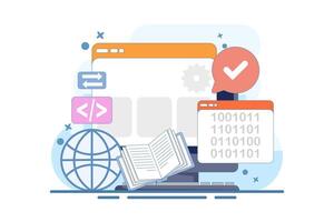 Informatics Concept showing Logistics and Supply Chain Management Software Solution with Coding and Digital Technology Background. Design illustration vector