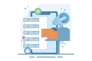 Mailbox Concept with new message notification icon, email marketing, Online business strategy, Advertising, Email newsletter, sending messages, marketing materials. Flat design illustration. vector