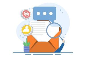 Concept of approaching target audience using email marketing, Online business strategy, Advertising, Email newsletter, sending messages, marketing materials, banners. Flat. vector