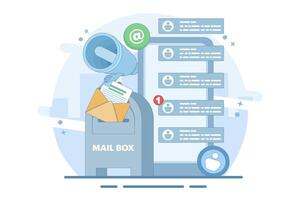 Mailbox Concept with new message notification icon, email marketing, Online business strategy, Advertising, Email newsletter, sending messages, marketing materials. Flat illustration. vector