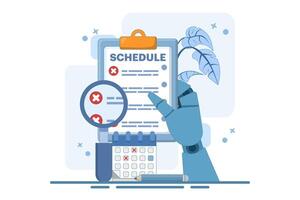 Rejected schedule concept. Schedule board with cross, reject or cancel symbol. Deadline, time management concept. icon in minimalist cartoon style. Flat design illustration. vector