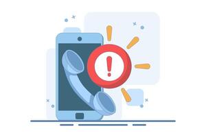 Phone concept with exclamation mark. warning notification. suspicious call, danger and fraud. danger of fraud by phone. symbol or icon. design illustration. vector