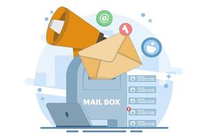 Mailbox Concept with new message notification icon, email marketing, Online business strategy, Advertising, Email newsletter, sending messages, marketing materials. vector