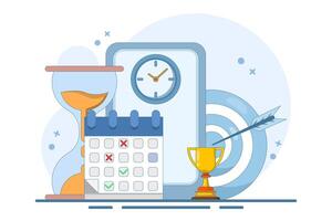 Self-Discipline and Motivation Implementation Concept. Time management, self-management, self-control, target, productivity metaphor. Modern flat cartoon style. Flat illustration vector
