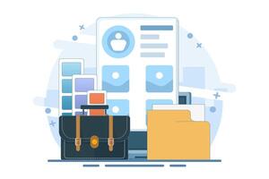 Portfolio concept. Briefcase with work gallery and file collection. Presentation artist folder preview. Screen templates for landing page, interface, web, app, poster, banner. vector