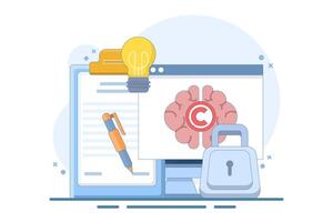 Intellectual property concept. Copyright. Small authors protect legal information ideas with trademarks. Screen templates for landing pages, templates, interfaces, web, mobile apps vector
